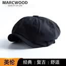 MARCWOOD帽子男英伦春秋棉质百搭复古报童八角帽男韩版画家贝雷帽四季男士 黑色(棉) 4XL (61-63cm)加大大