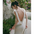 法式轻婚纱露背鱼尾拖尾旅拍订婚晚礼服 M 均码 白色
