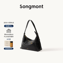 Songmont山下有松循迹系列浅行hobo包植鞣牛皮单肩腋下包饺子包 烟墨黑-小号 预售15天