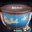 紫砂花盆大号兰花盆阳台种菜盆栽花卉特大号陶瓷花盆  馳爵 明黄色 30cm蓝色山水 尺寸参照图片