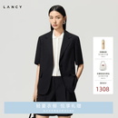 LANCY【纯羊毛】LANCY/朗姿2026夏新款简约通勤一粒扣轻薄短袖西装外套 深藏青色 2XL