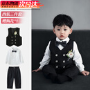 心楠男宝宝西装套装春秋季男童衣服拜年周岁礼服夏季婴幼儿生日三件套 黑色西装三件套【赠领结＋胸花】长袖 90 码