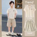 moonkids男童夏季套装儿童卡其色polo衫短袖2026新款帅气中大童老钱风童装 18820浅卡其色+103卡其色 150 150cm