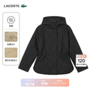 LACOSTE法国鳄鱼女装优雅淑女休闲百搭菱形绗缝连帽棉服外套|BF2493 031/黑色 M 38