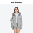 13DE MARZO碎花系列 2026早秋新款碎花毛领拉链帽衫甜美连帽卫衣 灰色 M