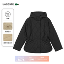 LACOSTE法国鳄鱼女装优雅淑女休闲百搭菱形绗缝连帽棉服外套|BF2493 031/黑色 M 38