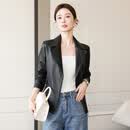 千纸鹤品牌真皮皮衣女2026秋季新款修身显瘦西装领绵羊皮夹克外套短款 黑色 M