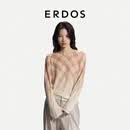 ERDOS 26早秋精纺圆领印花针织渐变色格纹印花上衣女套衫羊绒衫 婴儿粉 M 165/84A