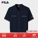 FILA 斐乐官方女子编织衫2026夏季新款基础百搭短装休闲短袖上衣 藏烟蓝-DB L 170/88A/L
