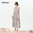 Fabrique巴洛克玫瑰荷叶边印花收腰系带连衣裙春夏女装棉长裙 雾灰色 M