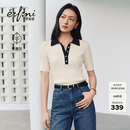 伊芙丽（eifini）秦岚代言伊芙丽天蚕丝基础撞色领短袖针织衫2026新款短袖上衣 米白 L 115-130斤