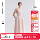 朗姿【精英衣橱】夏季新款一字领无袖连衣裙女高端修身收腰裙子 淡粉色 M