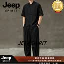 JEEP SPIRIT中国风短袖衬衫男桑蚕丝唐装中式男装复古风衬衣汉服上衣太极服 黑色 L