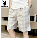 花花公子（PLAYBOY）2026男士休闲短裤夏季薄款宽松五分裤商务休闲5分条纹沙滩裤马裤 灰色 L (建议100-125斤左右)