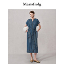 Marisfrolg【海洋牛仔】玛丝菲尔2026夏新款气质水洗牛仔连衣裙 深蓝二（棉+锦纶） M