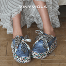 VINYVIOLA维尼维拉26夏季彩虹厚底双鞋带博肯拖鞋清欢系列 黑色 34