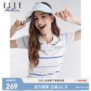 ELLE ACTIVE冰丝POLO针织衫女2026夏季新款撞色条纹翻领短袖上衣通勤运动休闲 白/蓝色 M