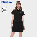 FILA FUSION斐乐潮牌女子梭织连衣裙2026秋季新款休闲凉感衬衫裙 正黑色-BK L 170/88A/L