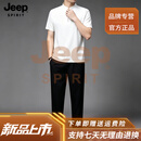 JEEP SPIRIT香云纱唐装短袖套装夏季100%桑蚕丝真丝中年国风爸爸装两件套男装 白色+黑色 M