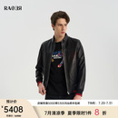 RARE威雅男装春夏“發”字冲孔拼接设计黑色立领皮衣外套 黑色 46