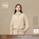 鄂尔多斯1980羊绒连帽双提加厚简约舒适女装针织开衫秋冬 杏仁 M 165/84A