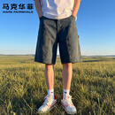 马克华菲（MARK FAIRWHALE）铆钉工装牛仔短裤男夏季薄款宽松直筒中裤青年显瘦水洗伐木五分裤 复古蓝 L