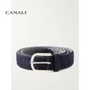 CANALI FW26 轻奢 男士 3CM 编织绒面革羊毛皮带 Navy 85 CM