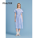 PSALTER诗篇2026夏季新款时尚撞色翻领条纹衬衫连衣裙 浅蓝 M