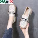 卡帝乐鳄鱼（CARTELO）网纱小皮鞋女2026夏新款罗马凉鞋时尚蝴蝶结透气平底乐福鞋小码34 米色 34