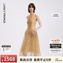 朗姿【焦点系列】船领修身收腰无袖碎花连衣裙女2026年夏季新款 芥末黄色 M