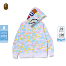 BAPE男装26年春夏糖果迷彩全拉链鲨鱼连帽卫衣开衫外套X00515Q 白色WHX M 均码