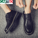卡帝乐鳄鱼（CARTELO）男休闲皮鞋巴洛克韩版英伦男士男款夏季青少年鞋子潮鞋内增高男鞋 黑色 40