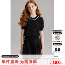 ELLE KIDS童装 手工钉钻短袖针织开衫女童夏季新款醋酸莱赛尔上衣 黑色 165 （M）