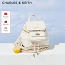CHARLES&KEITH菱格大容量柔软背包书包双肩包包女包生日礼物送女友CK2-60151400 Cream奶白色 S