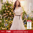 伊芙丽（eifini）【朱珠同款】伊芙丽100%苎麻短袖精致连衣裙赠腰带2026夏季新款 本白色 S 95-110斤
