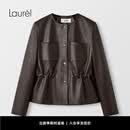 LaurèlLaurel【羊皮革】26夏新款静奢风圆领收腰抽绳皮衣LWD376X00200 焦糖咖 M