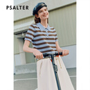 PSALTER诗篇2026夏季新款专选复古学院撞色条纹polo领短袖针织衫女 浅蓝 M