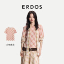 ERDOS 26早秋精纺圆领印花T恤复古格纹针织女套衫羊绒衫 婴儿粉 L 170/88A