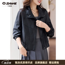 Q ZHIHE品牌酷飒风真皮皮衣女2026秋季新款休闲气质黑色绵羊皮夹克短外套 雅黑色 M 建议90-120斤