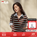 FILA 斐乐杨幂同款女子编织衫2026秋新款时尚修身条纹假两件短袖上衣 满印一-ZA L 170/88A/L