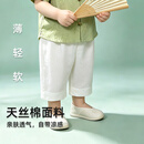衫乘衫儿童裤子天丝棉棕色七分裤夏季薄款透气休闲裤男童帅气宽松阔腿裤 白色 120 cm