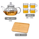 CRHMMFLF耐热耐高温玻璃南瓜花条纹茶壶过滤家用套装加厚玻璃花茶壶茶具 条型花茶内胆壶+4直把杯 800ml