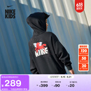 耐克马年限定脱缰系列新年大童加绒连帽衫春新款男童NIKE IR0115 010黑 160 XL