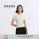 ERDOS【棉醋酸】春夏圆领翻花修身针织短袖花束图案女针织衫 白 L 170/88A