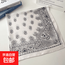 跨境仿真丝70方巾腰果印花丝巾时尚系脖领巾装饰发带多功能头巾 白色 70*70