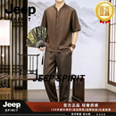 JEEP SPIRIT男士短袖t恤套装夏季中国风唐装男中老年爸爸装夏装两件套 款式一 M