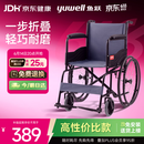 鱼跃(yuwell)轮椅车H051折叠老人轻便旅行手推车钢管免充气胎代步车