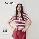 MO&Co.【active系列】针织衫2026秋新品条纹丝绵正肩半开襟MBF3SWT006 红蓝条色 M /165