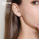 Grace Girl18K金四叶草耳钉女士彩金耳饰玫瑰金耳环轻奢珠宝送女友生日礼物 18K金四叶草耳钉-白贝