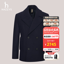 哈吉斯（HAZZYS）男装 冬款双排扣外套英伦风毛呢大衣男ABSZH0BDH24 藏青色NV XL (180/100A 50)